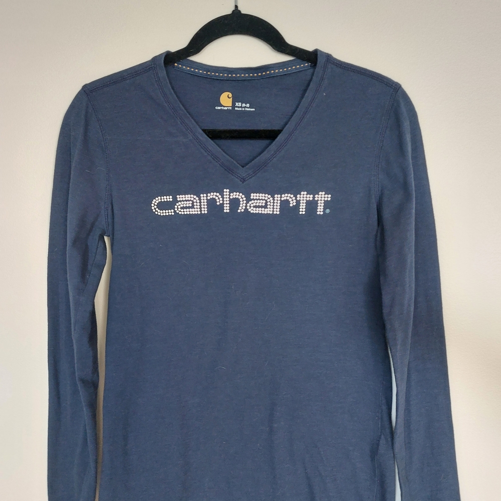 Carhartt Studded Logo Blue Long Sleeve Shirt